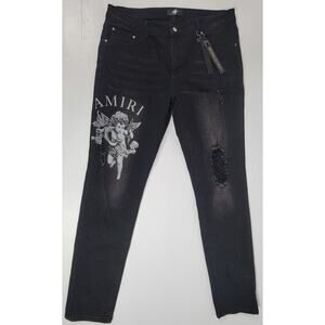 NWT Amiri Cherub Black‎ Denim Skinny Jeans Distressed Ripped Torn Faded Mens 36